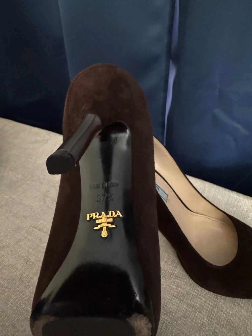 Prada Brown Suede Pumps with Gold Stiletto Heel - Picture 3 of 5